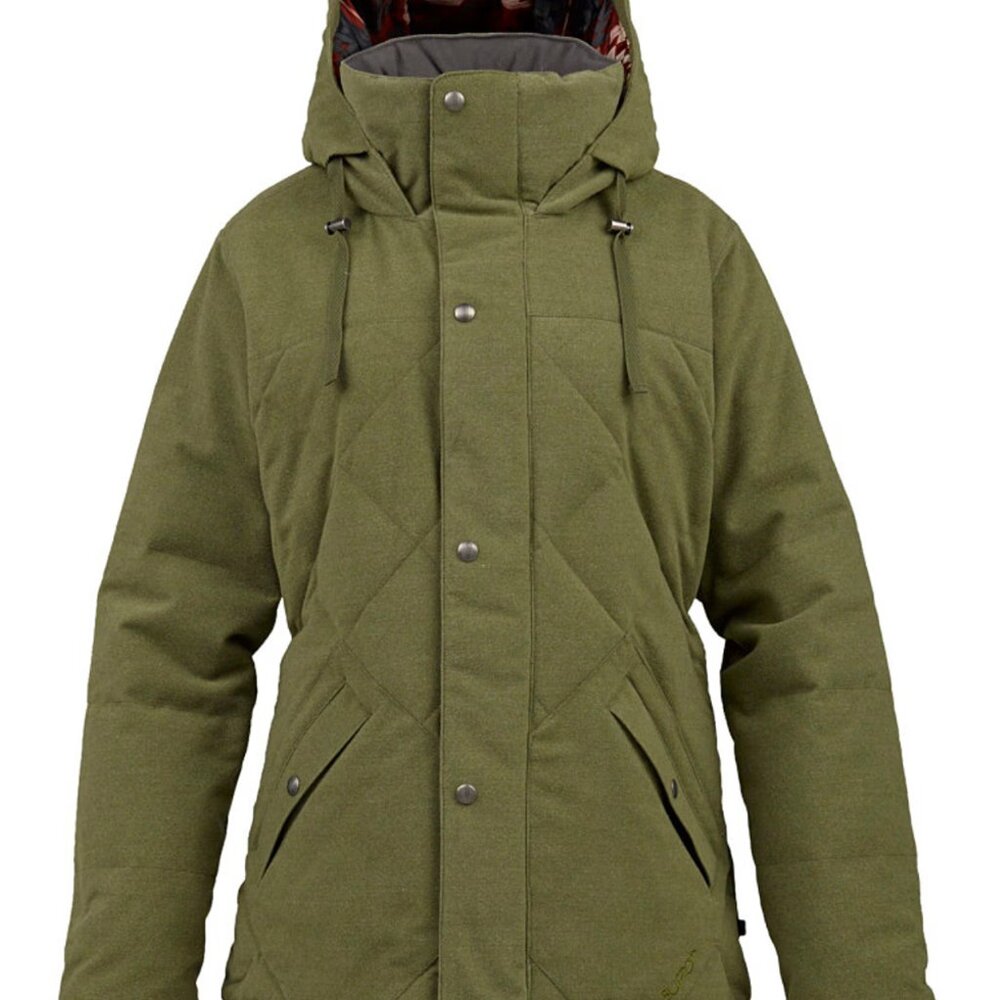 Burton DryRide Quilted Snow Jacket Olive Green XS Hooded Ski Coat